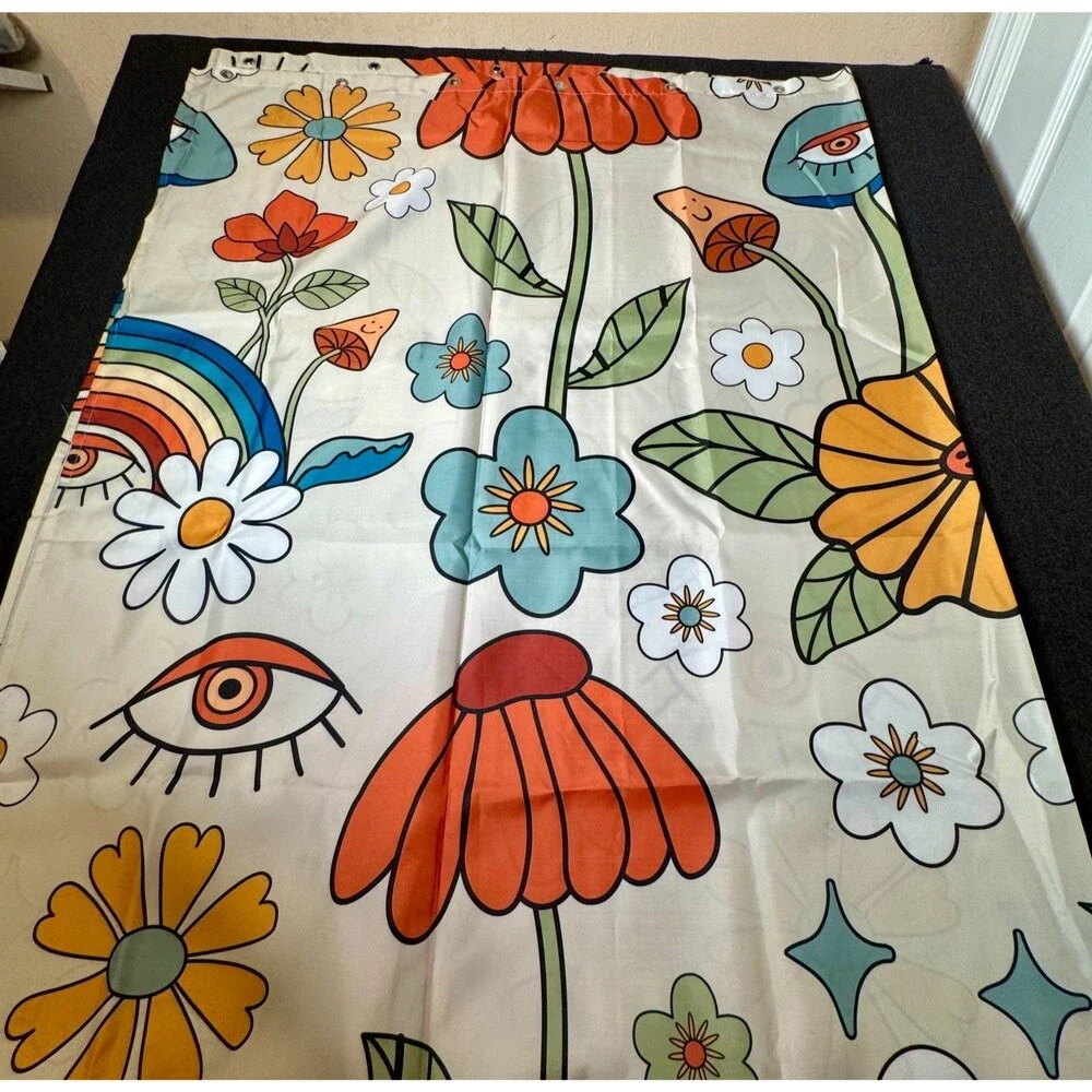 70's Retro Boho Hippie Floral Psychedlic Peace Floral Heavy Duty Shower Curtain